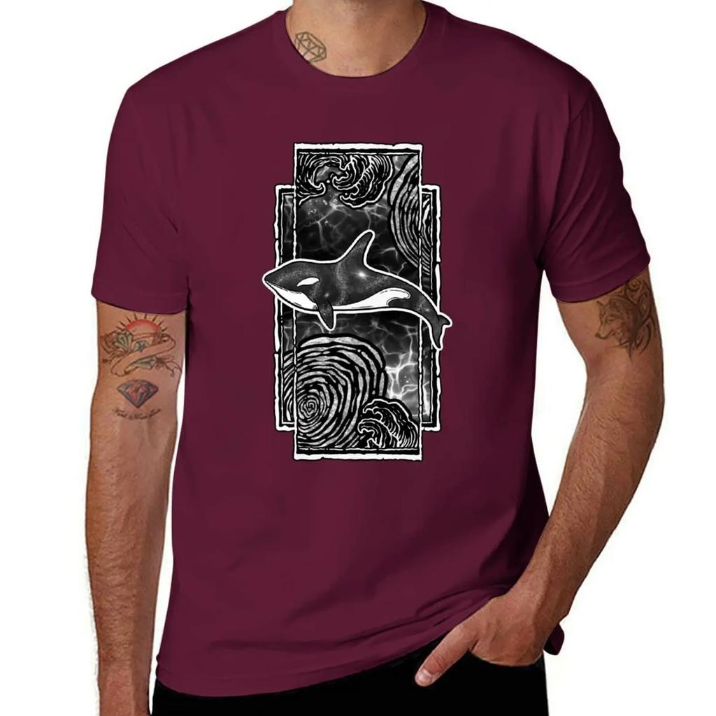 Orca whale  white outline TShirt graphic t shirts animal prinfor boys men clothes