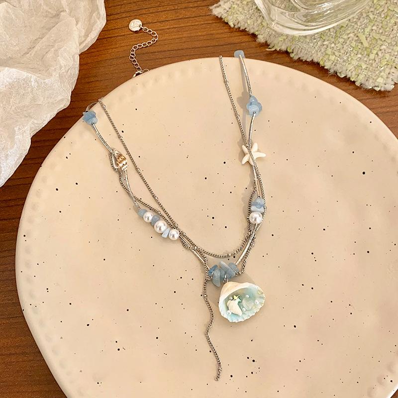 

Натуральный камень перламутр ракушка морская звезда кулон ожерелье летний отпуск стиль ключичная цепочка нишевая мода универсальные украшения женщины