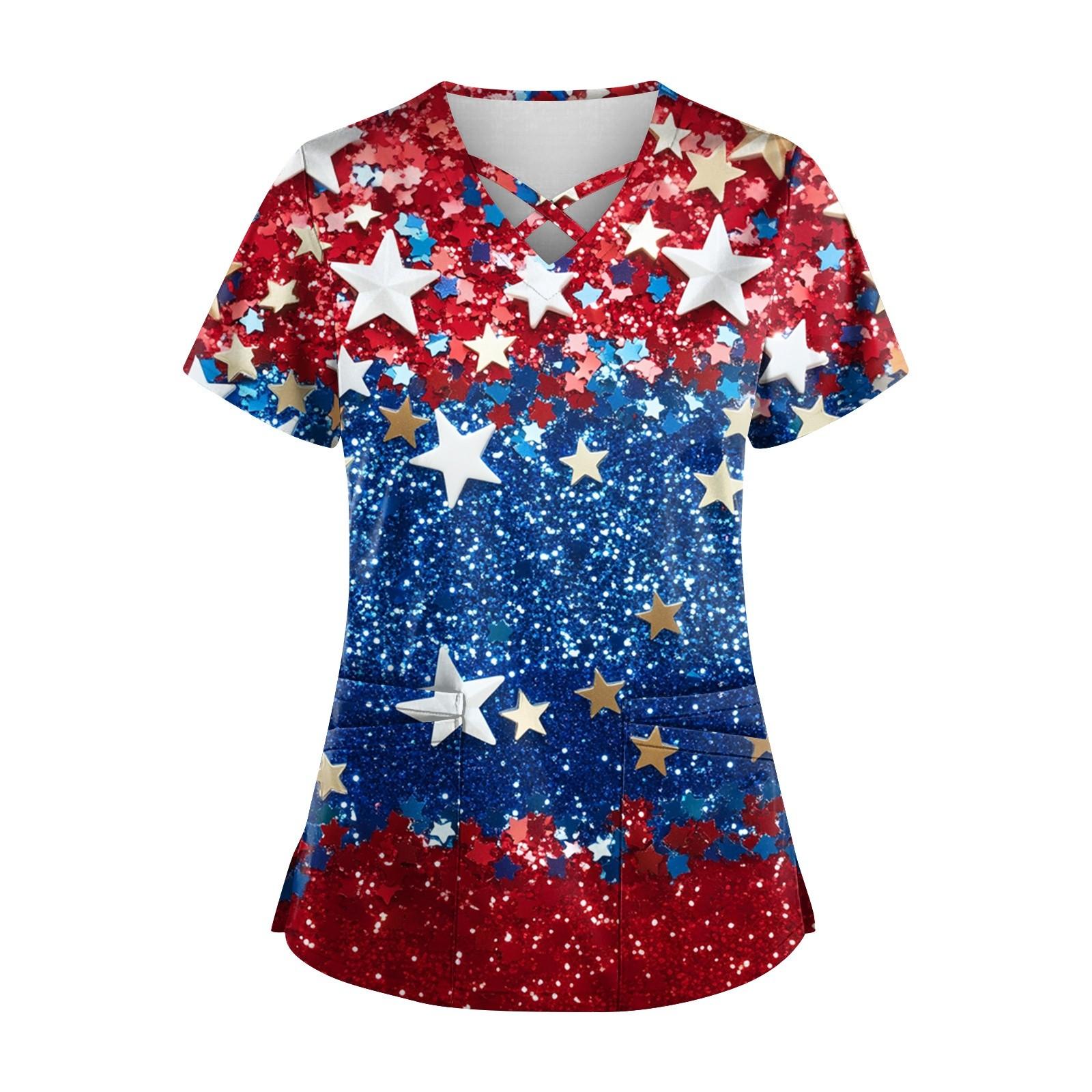 

Women s Short Sleeve Stagger V Neck Print Pocket Dry- Top XXL