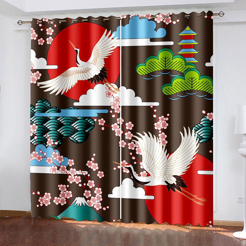 3D Tier Weißer Kranich Serie Verdunkelungsvorhänge 2 Stück Wohnzimmer Schlafzimmer Heimdekoration Haken Ösen