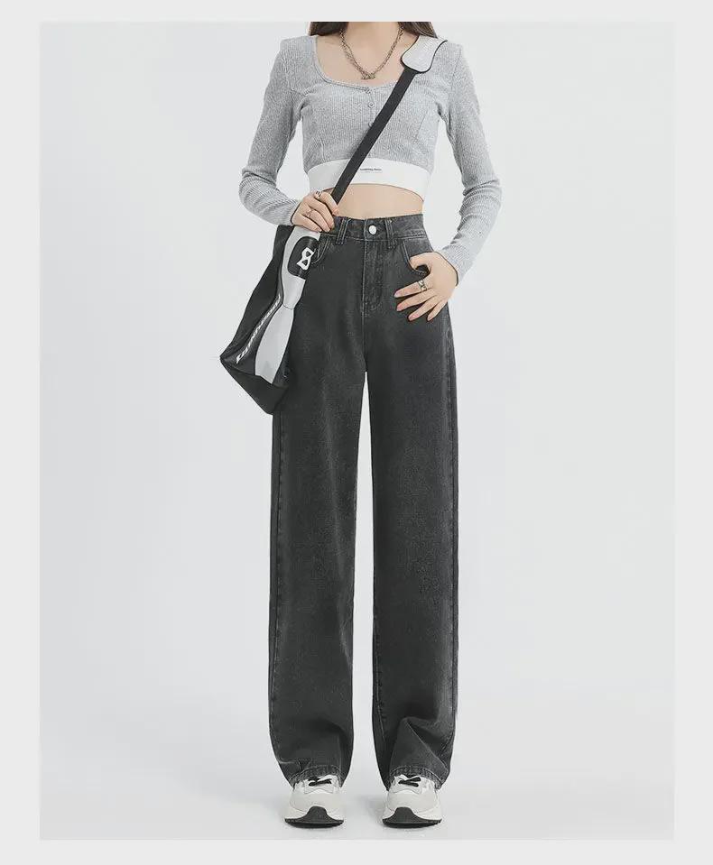 Women's High Waist Plush Wide-Leg Jeans: Thick, Loose, and Versatile for Spring, Autumn, and Winter.