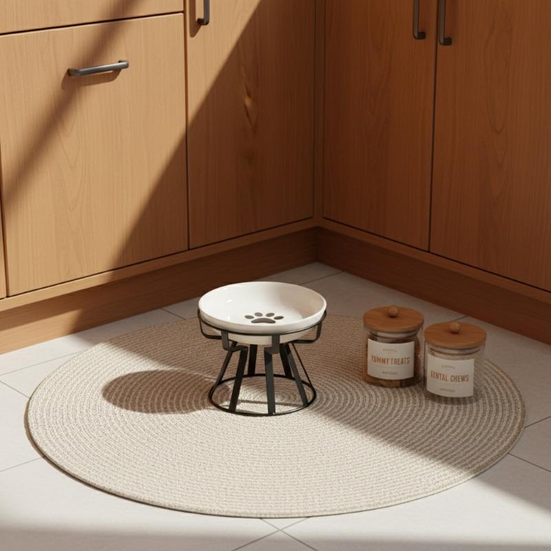 Ceramic Pet Food Bowl with Elevated Stand for Cats Dogs Stable Feeding 1/2Pcs Option