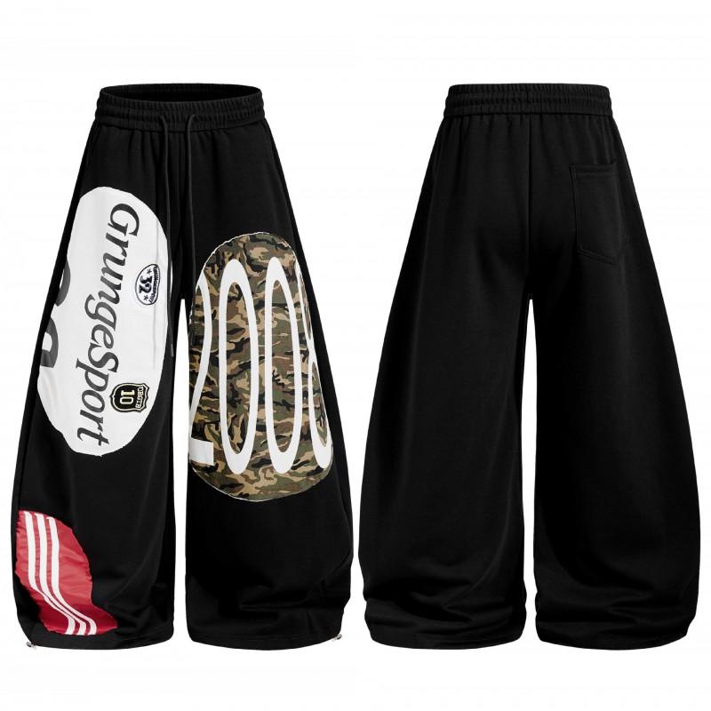 OREETA American Street Hip Hop Cargo Pants Loose Wide Leg Printed Patchwork Sweatpants Men Women