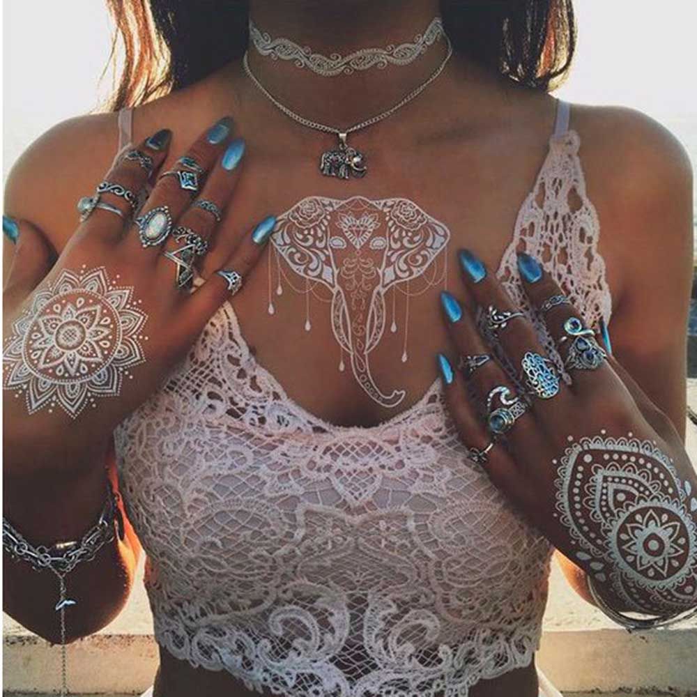 White Lace Arm flower Waterproof Body Art Temporary Tattoos Henna Stickers Tattoo Sticker Simulated