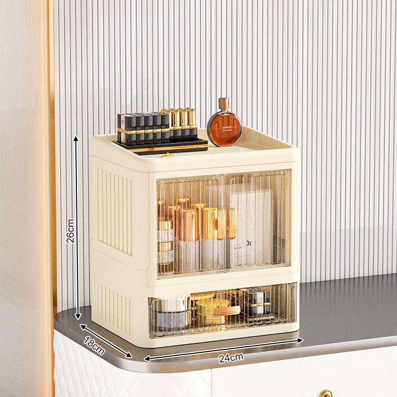 Foldable Double Door Skincare Organizer with Drawers and Multi-Layer Storage