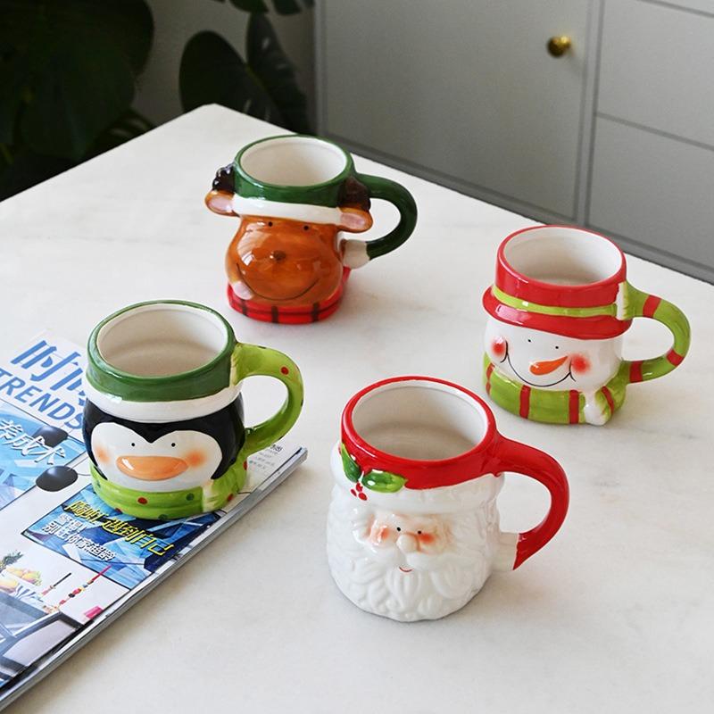 1PC Christmas Ceramic Mug 3D Cartoon Santa Claus Snowman Elk Penguin Water Cup Gift Home Decoration