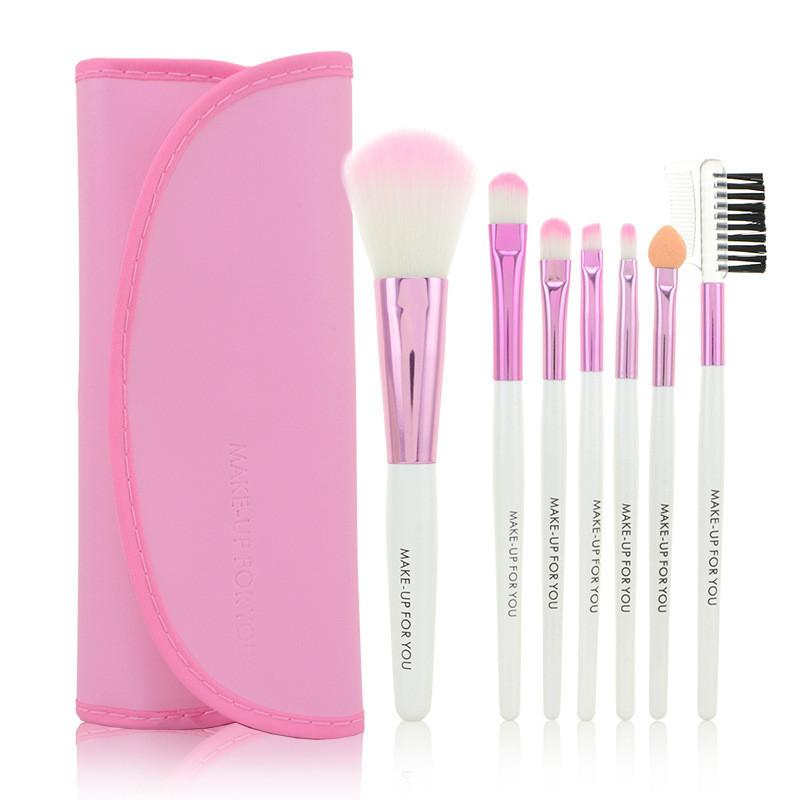 Luxurious 7pcs Makeup Brushes Set With Soft Artificial Fibers And Wooden Handles