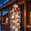 Christmas Gift for Friends Crystal Waterfall Lights, LED Warm White Snowman Pendant Decorative Pine Branch Pendants Light with Snowflake Droplets,