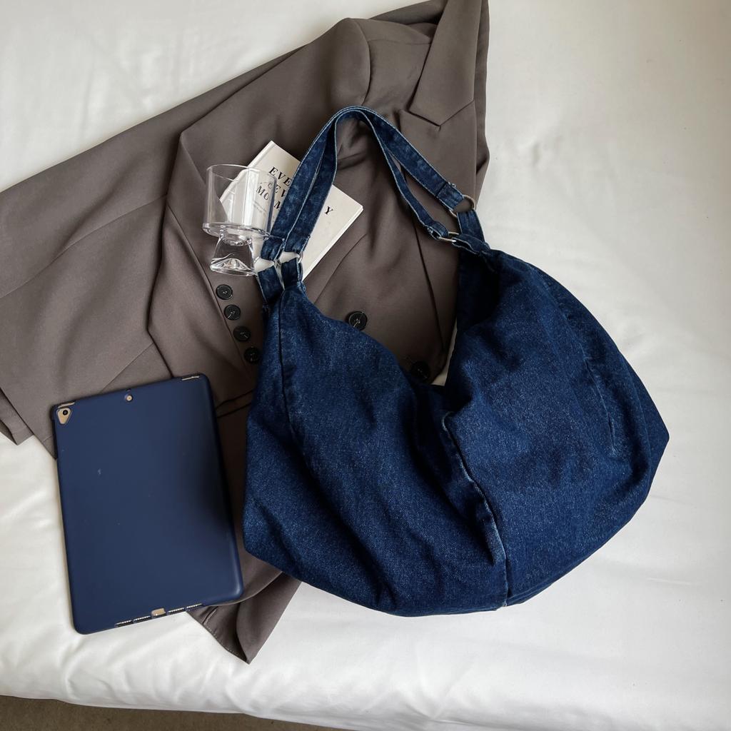Large Denim Hobos Bags Women Korea Style Canvas Shoulder Bags Unisex Lazy Style Cloth Packages Pastoral Style Travel Handbags