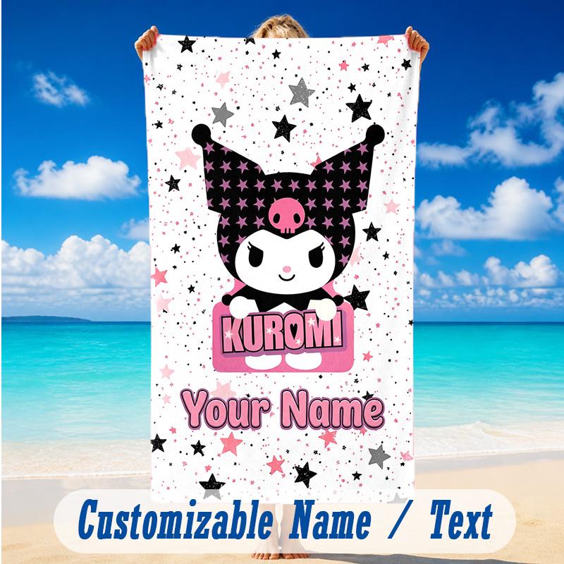 Beach Towel Custom Name Text, Quick Dry Large Towel For Beach HomeKuromi