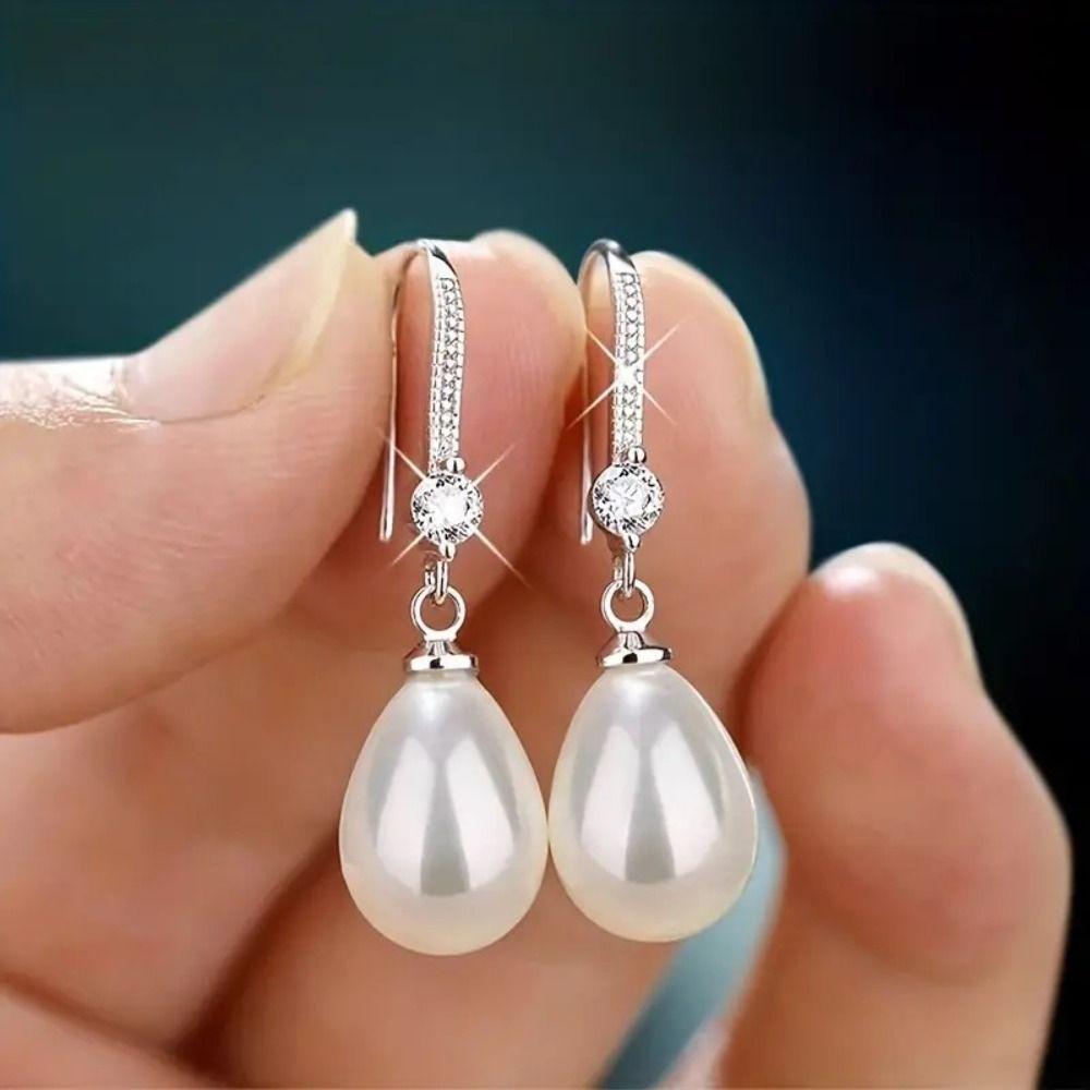 New Temperament Simple Water Drop Shape Simulation Freshwater Pearl Shell Beads Drop Earrings