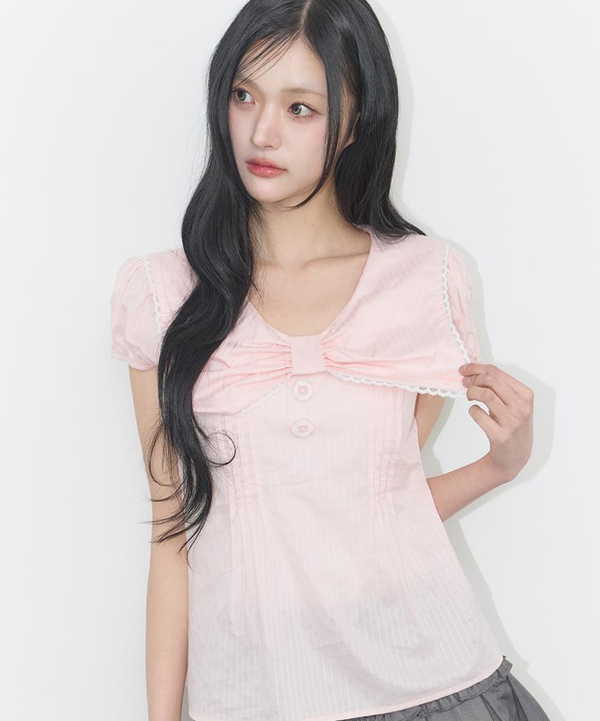 ILLIGO Sailor Bow Collar Blouse Pink