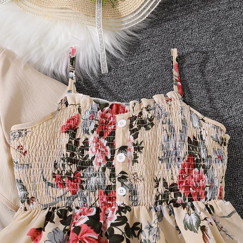 Girls' Dress Spring Children's Sweet Floral Halter Dress Long-sleeved Coat