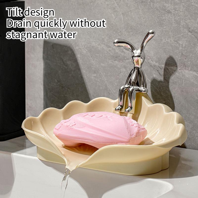 Creative Shell Shaped Soap Dish Bathroom Home Non Slip Soap Holder Cute Drain Soap Box for Dorm