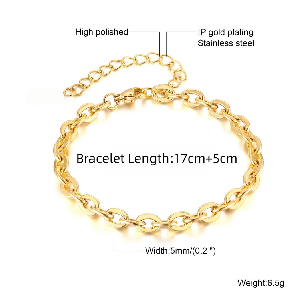 Punk Paperclip Chain Link Bracelets Female Gold Color Stainless Steel Adjustable 17+5cm Hand Chains for Women Jewelry Gift