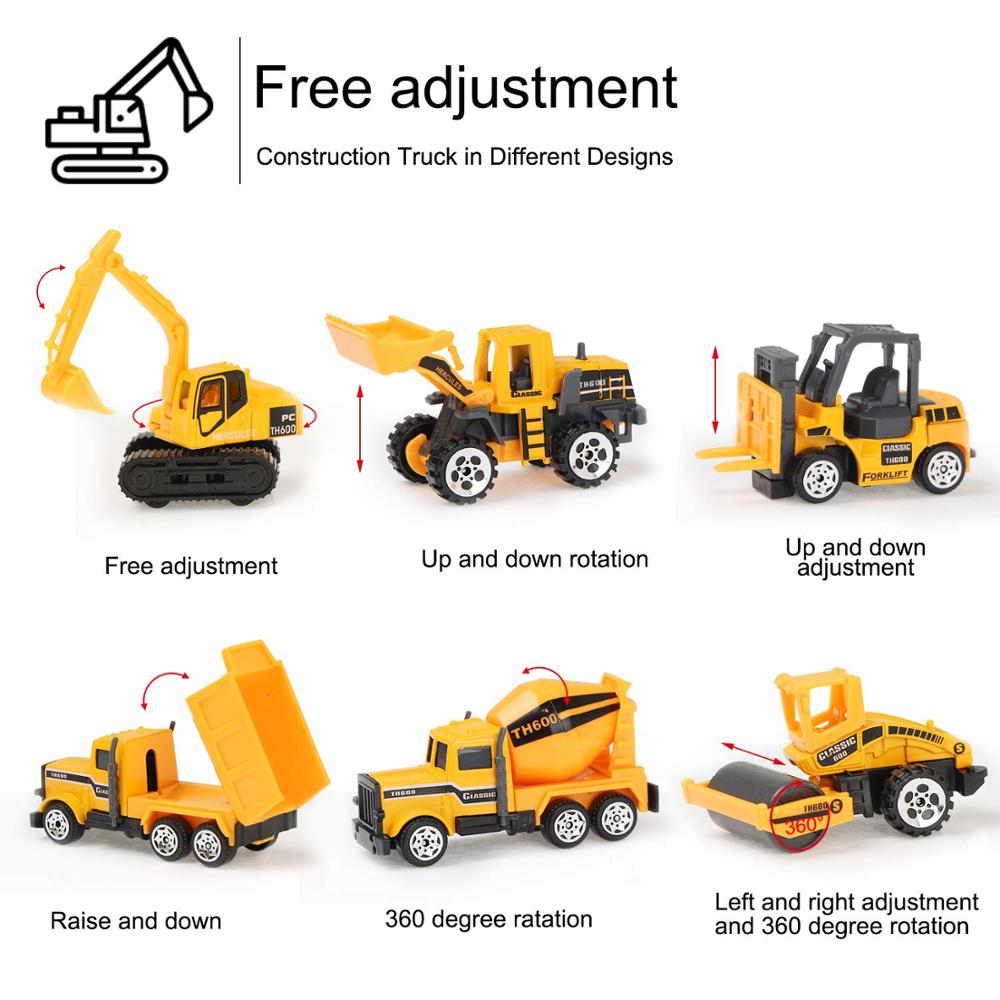 12in1 Alloy Engineering Trucks 1:64 Mini Construction Model Vehicle Mini Alloy Cars Loader Tractor Excavator Toy for Boys Gifts