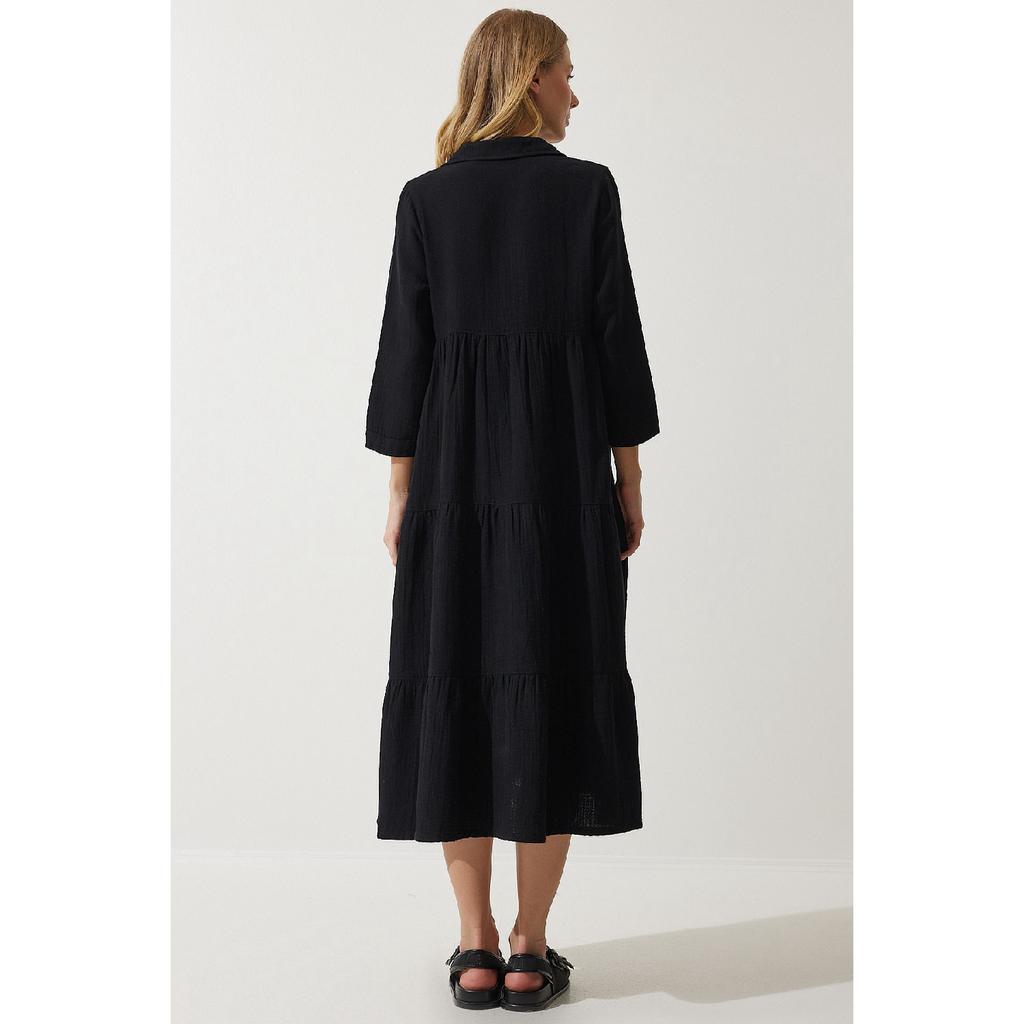 Women's Beige Muslin Flared Shirt Dress Sa00024