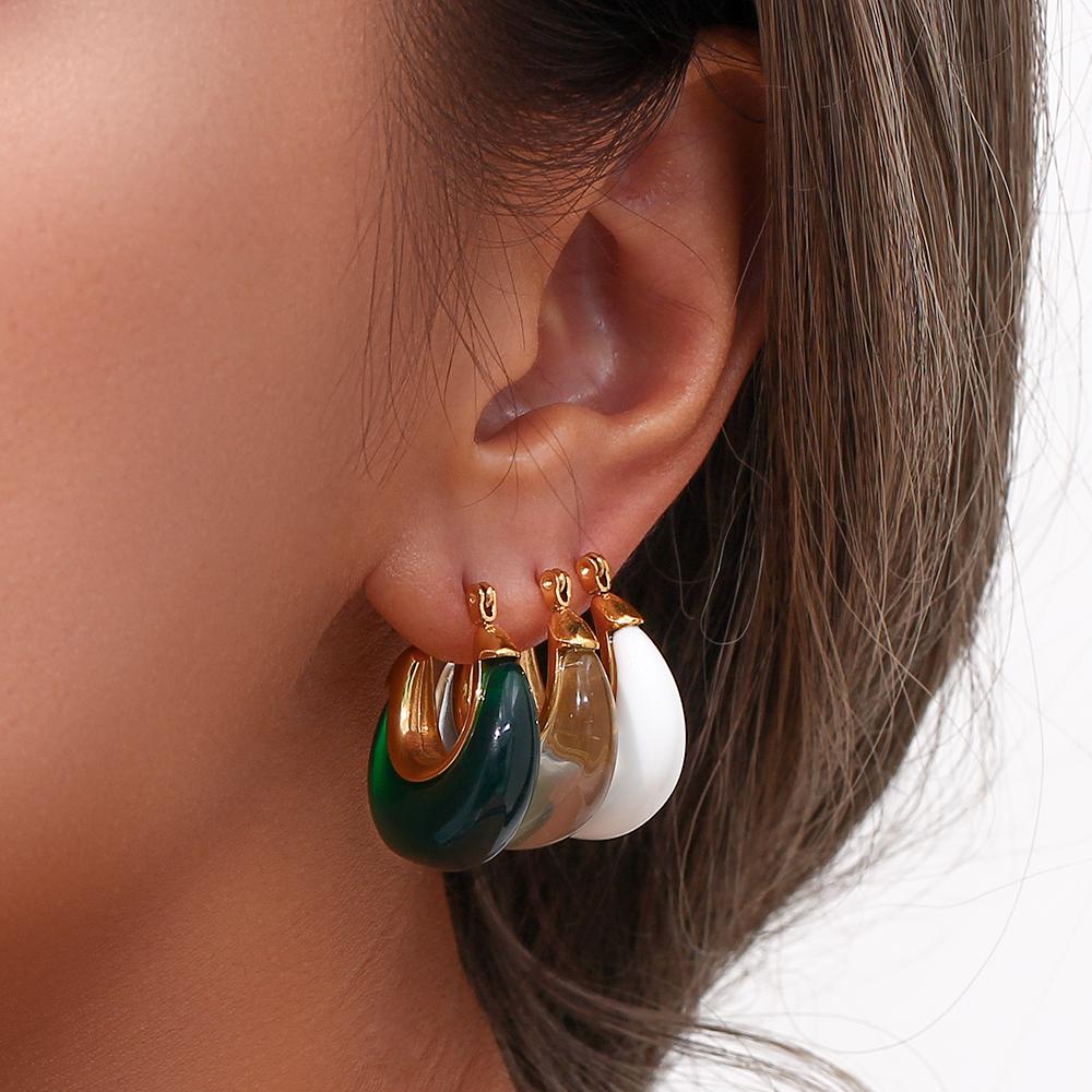 MamacitaSlay New Trendy Transparent Colored Resin Acrylic Geometric Round Hoop Earrings for Women Stainless Steel Party Jewelry
