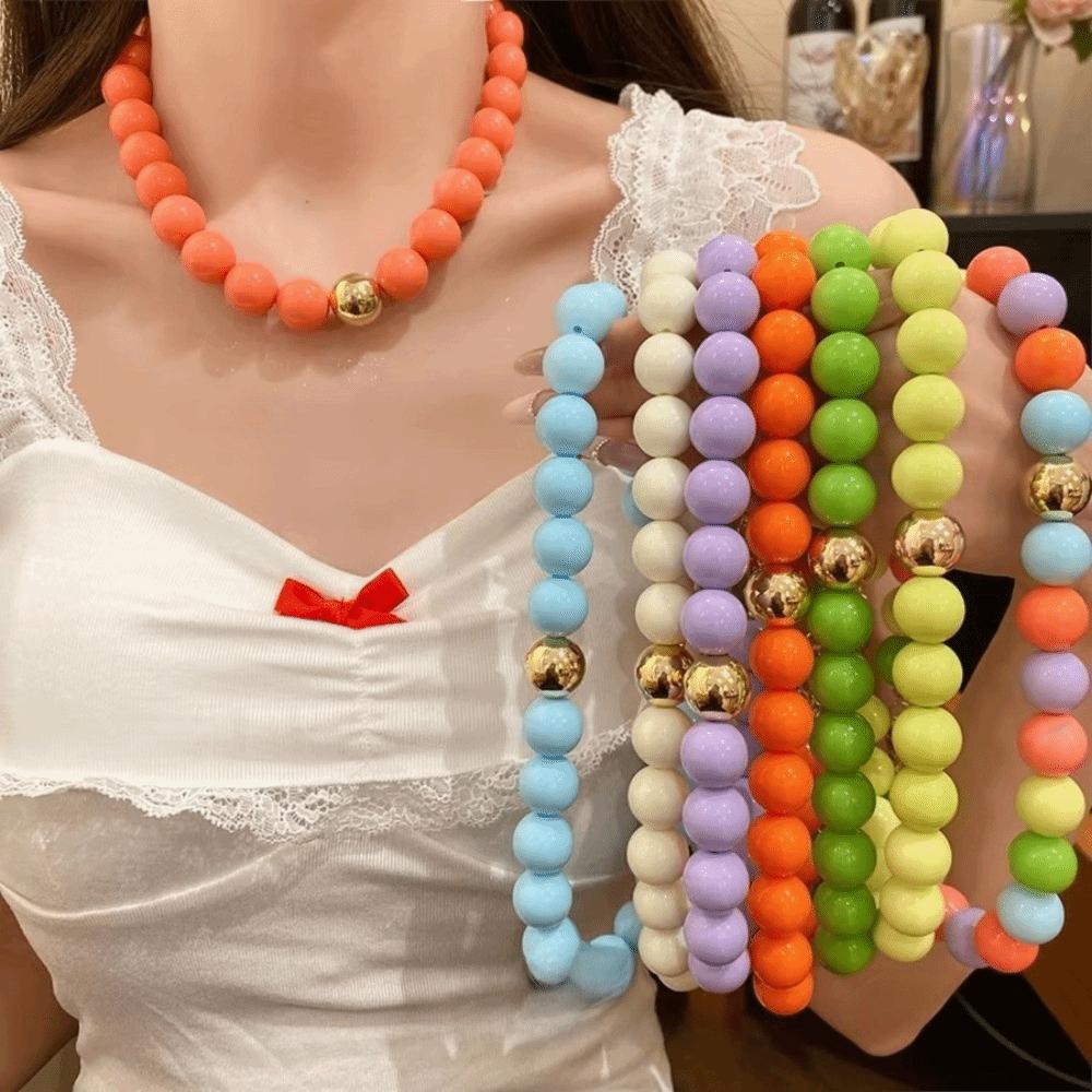 Round Bead Necklace 16MM Beads Bohemian Necklace Trendy Bead Choker for Women