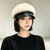 PU Brim Newsboy Cap Adjustable Navy Hat Soft Touch Beret Cap  Winter Daily