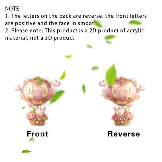 Ornament Agățat Love Acrilic 2D Balon cu Aer Cald și Iepurași Pandantiv Decor Romantic de Ziua Îndrăgostiților pentru Mașină Casă Ușă Fereastră Perete