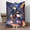 Warm Throw Blanket Anime Schoolgirl Bass Guitar Long Black Hair Blue Uniform Kneeling Stage Sunburst Bass Amps Drums Blue Light Gift