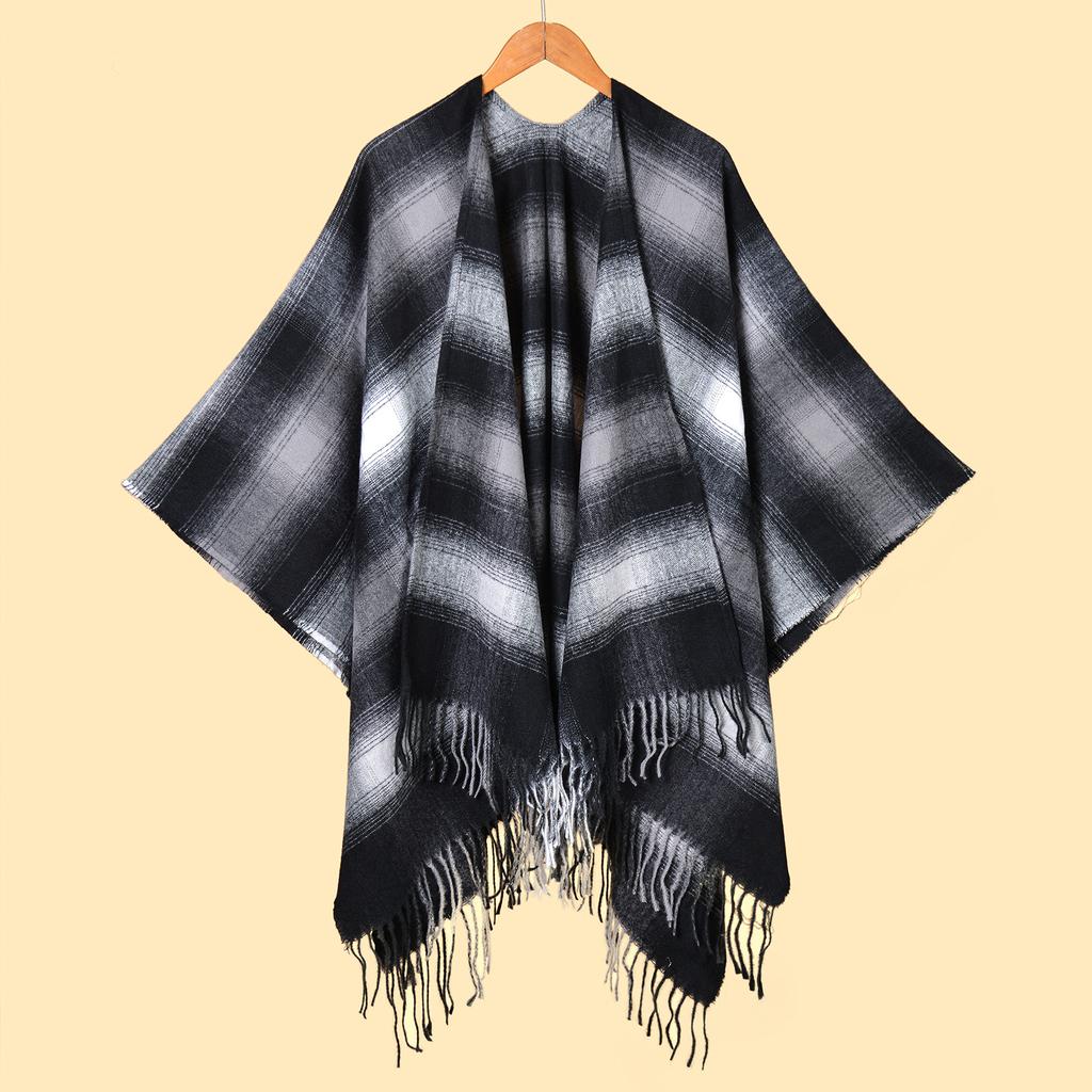 Autumn Winter Unisex Plaid Fringe Warm Cape Shawl