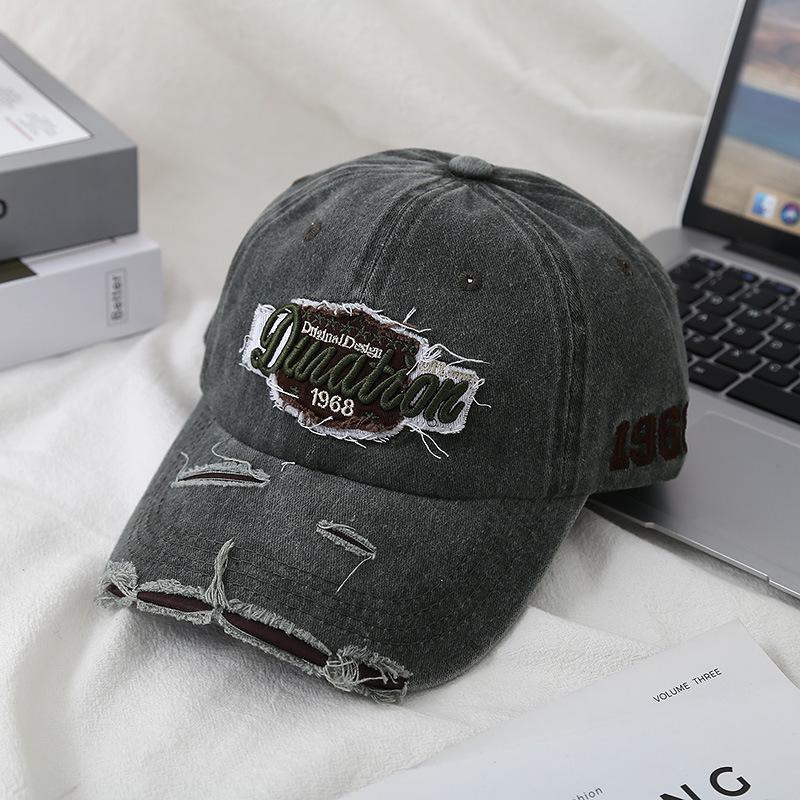 

Ретро старая английская бейсболка женская универсальная вышитая пара отверстие загнутый козырек стираная кепка мужская прилив M（56-58cm）