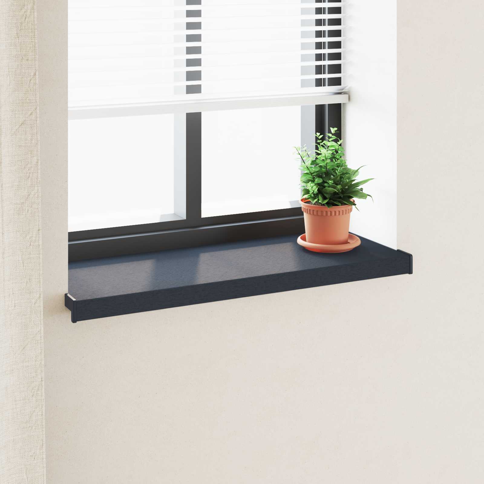 Anthrazit Fensterbank mit Holzmaserung 60 x 35 x 4,5 cm PVC