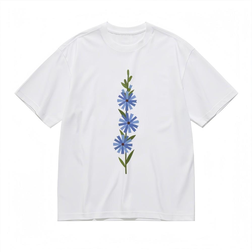 Women's Soft Comfortable Classic T-Shirt Minimalist Blue Floral Summer Comfy Tee