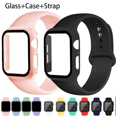 Szkło + etui + pasek do Apple Watch ultra 2 Pasek 44 mm 40 mm 45 41 mm 38 42 mm Silikonowe etui Paski Bransoleta iWatch Series 9 7 6 5 4 3 8