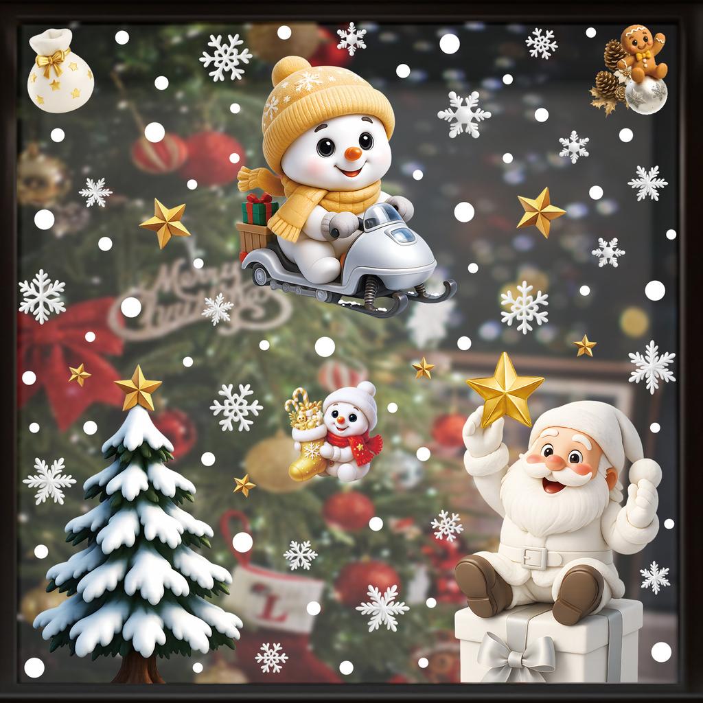 Christmas Stickers , Festive Atmosphere , Green Static Stickers , Window Stickers , Refrigerator Stickers