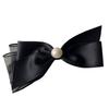 Korean Black Satin Bow Duckbill Clip with Pearls - Elegant Small-Style Hairpin for Side Bangs