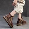 Johnature Mixed Colors Retro Thick Soled Lace Up Short Boots Genuine Leather Casual Commuting Women's Shoes