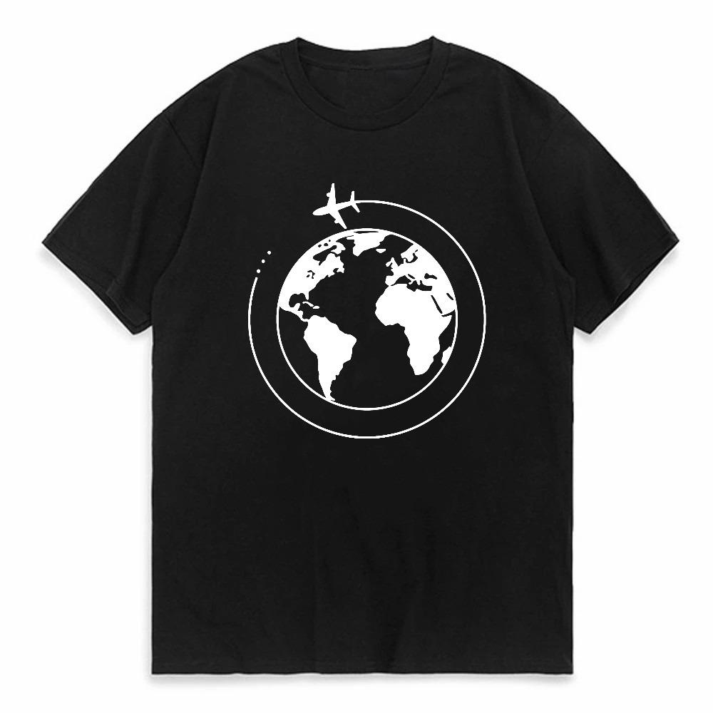 World Map Airplane Travel Print T Shirt Unisex Unisex Short Sleeve Casual Top Tee Comfort Soft Fabric For Everyday Wear Tees