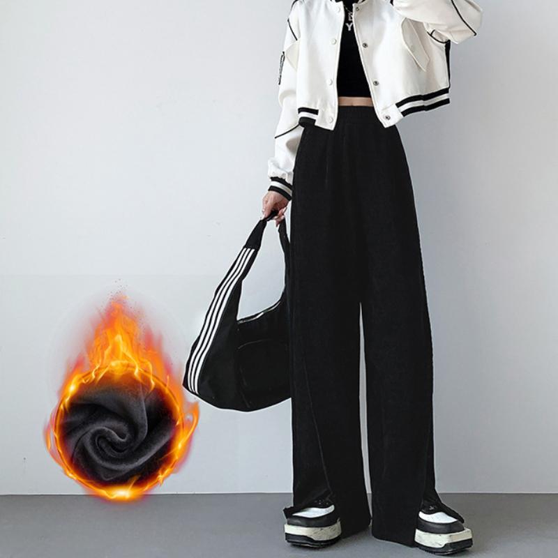 

Брюки палаццо с плюшем женские зимние теплые брюки новые с высокой талией повседневные брюки с разрезом европейский хлопковый вельвет прямые брюки. XL