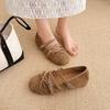 Retro suede flat Mary Jane shoes women's spring and autumn new light-mouth bow soft-soled ballet shoes