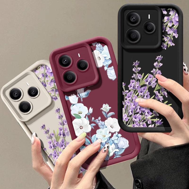 Floral Pattern Matte Soft Cover For Xiaomi 14T Pro 13T Redmi Poco X7 F6 Pro X6 Note 14 Pro 13 12 11 TPU Lens Protection Shockproof Silicone Phone Case