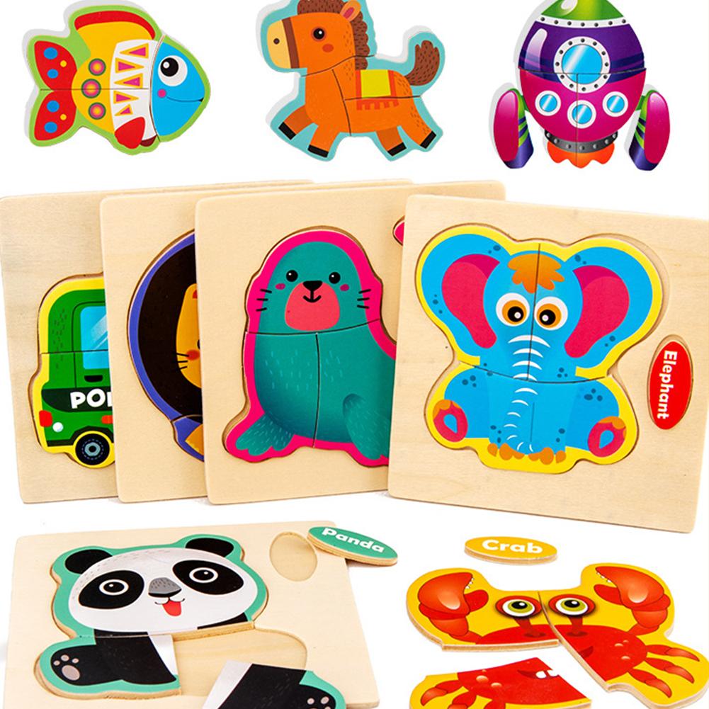 Wooden 3D Jigsaw Puzzle For Kids Educational Toys Cartoon Animal Vehicle Traffic Early Learning Intelligence Toy