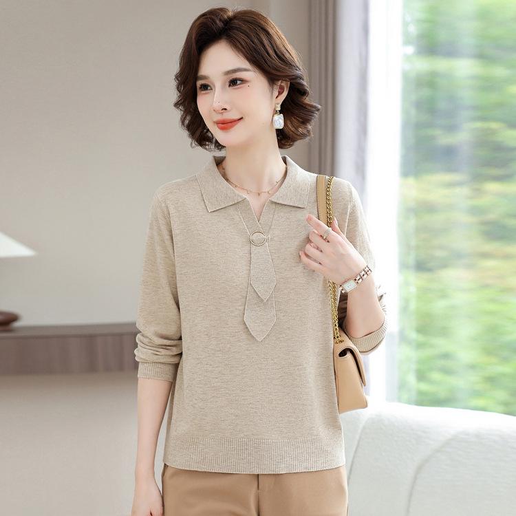 Middle-aged Mother Spring New Chiffon Top Thin Shirt Long Sleeve Spring and Autumn Middle-aged and Elderly Women Summer Western-style Sweater