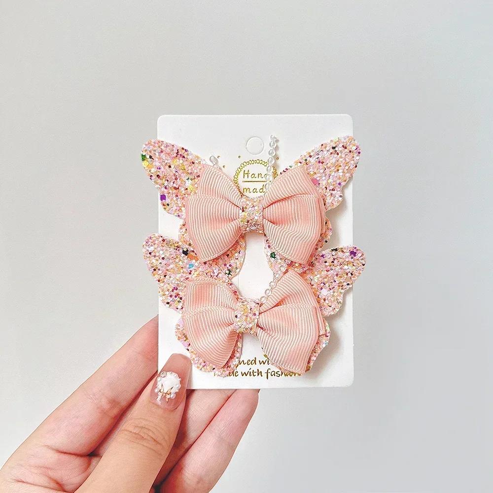 BABY BOWS 2Pcs/Set Glitter Butterfly Hair Clips for Women Girls Hairpins Children Cute Barrettes Kids Headwear Hair Accessories