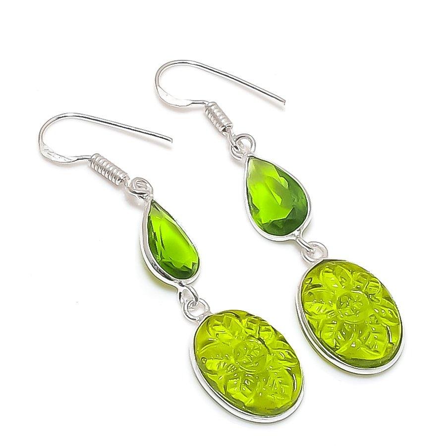 

Натуральный Перидот, Драгоценный камень Перидот Ювелирное изделие из стерлингового серебра 925 пробы Серьга 2,17 b5g17