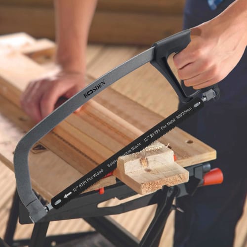 BOOSDEN Hacksaw, 395cm, for Woodworking and Metalworking, Includes 4 Replacement Blades (2 Hacksaw Blades + 2 Woodworking Blades)