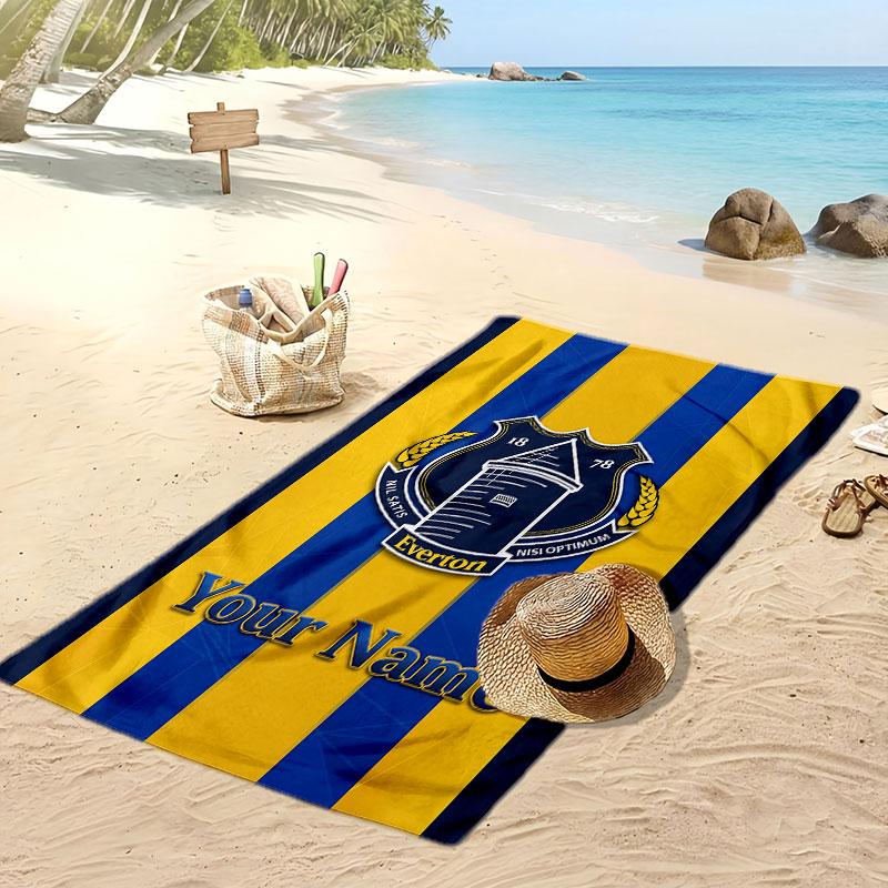 Everton FC Personalized Printed Beach Towel Soccer Logo Support Custom Name Text Absorbent Towel For Sport Travel Special Gift