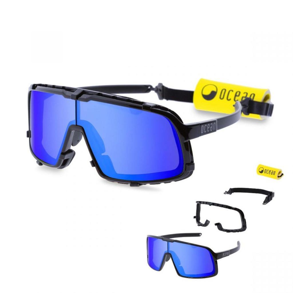 OCEAN LEUCATE Floating Organic Lightweight UV Detachable Strap Matte Black Blue REVO Sunglasses, Bio-Based Frame, Protection, & Floater, (Polarized
