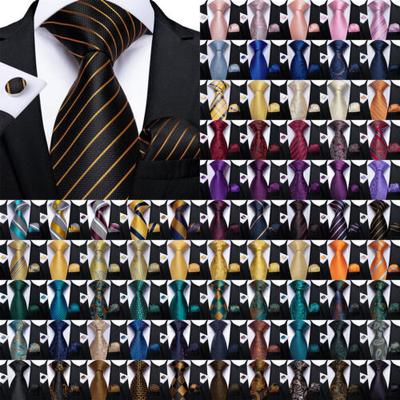 Herren-Krawatten-Set aus Seide, gestreift, Paisleymuster, einfarbig, Einstecktuch, Manschettenknöpfe
