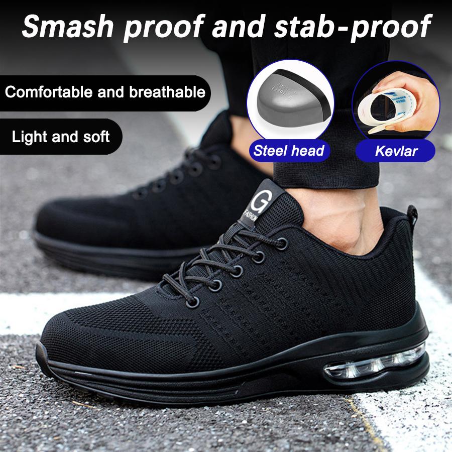 Safety Shoes Men Work Safety Boots Steel Toe Shoes Anti Smash Puncture Proof Air Cushion Work Shoes Light Comfortable Sneakers