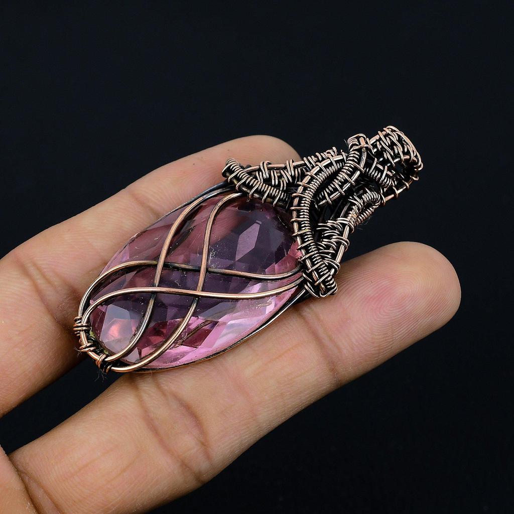 Kunzite Pendant, 999 Copper Wire Wrapped Gemstone Jewelry, Handmade Pendant, For Thanksgiving