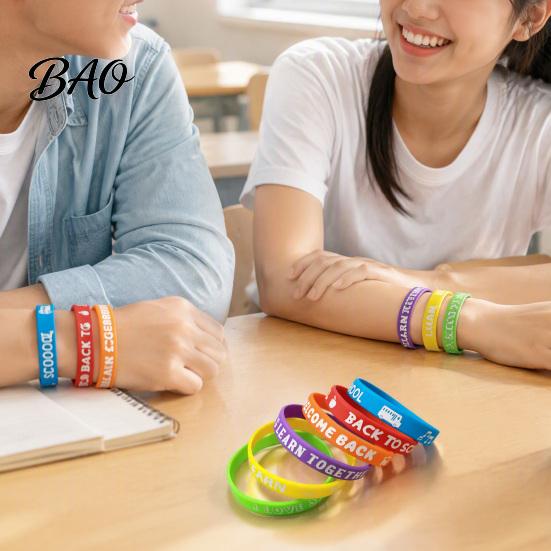 Elastic Bracelets for Student Parties 6 Pcs Welcome Back to School Bracelets, First Day of Decorative Wristbands Classroom Activities Silicone