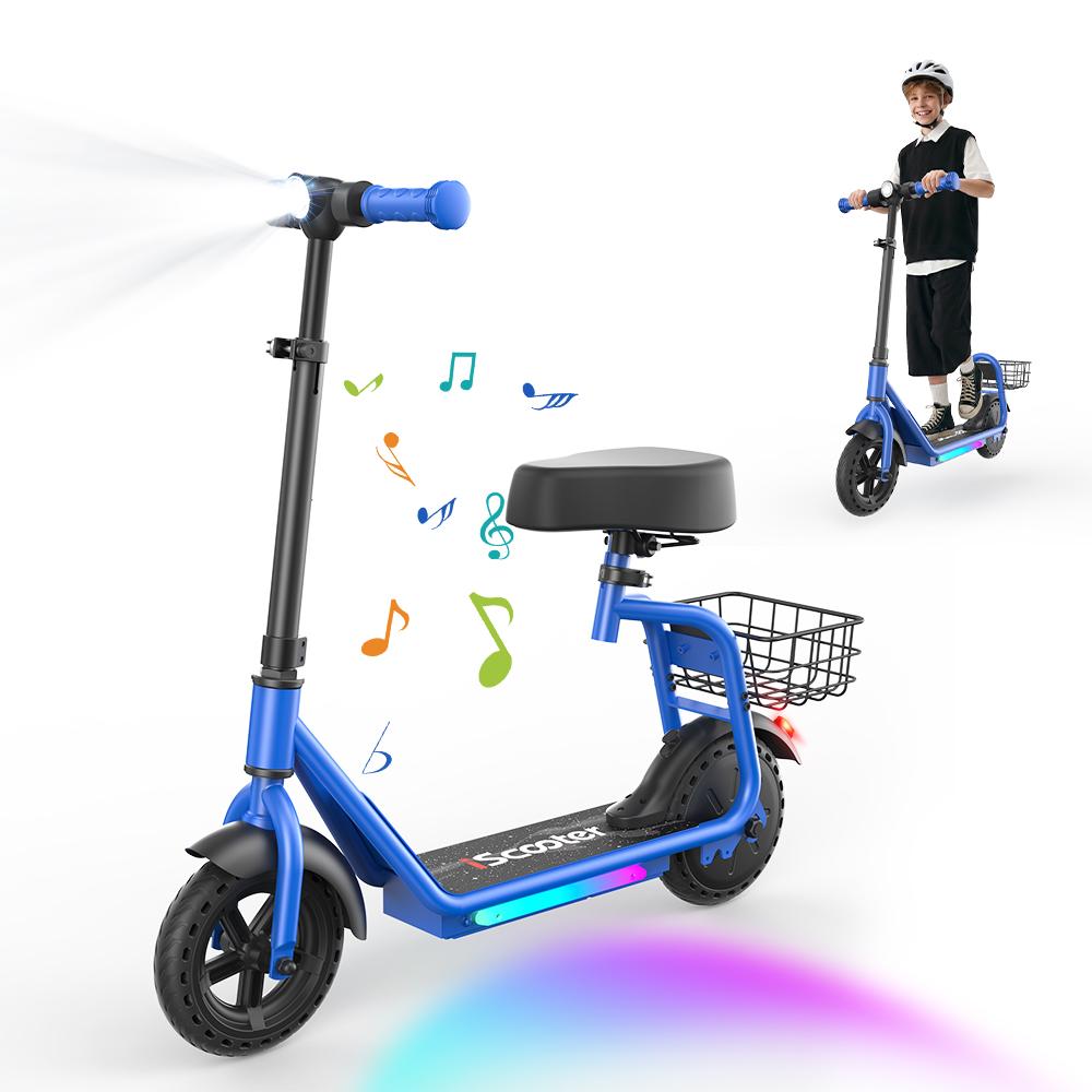 IScooter iK7 Monopattino Elettrico per Bambini con Cestino&Sedile Rimovibile Motore 250W 3 Modalità di Velocità Monopattino per Bambini da 8.5 Pollici